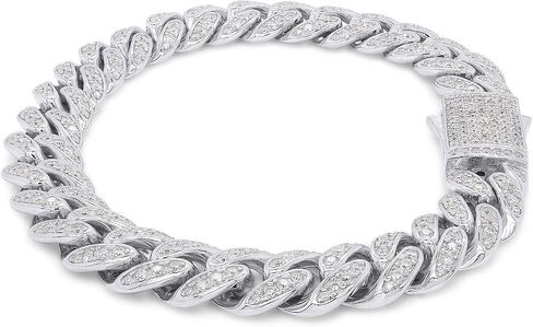 SAVEARTH DIAMONDS Round Cut Lab Created Moissanite Diamond 10MM Width Cuban Chain Bracelet In 14k Gold Over Sterling Silver Jewelry For Men (G-H Color, VVS1 Clarity, 2.70 Ct To 3.00 Ct) in Saudi Arabia