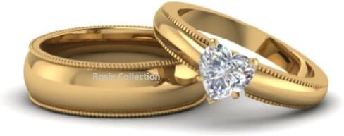 Rosie Collection Matching Heart Promise Rings for Couples Engagement Wedding Ring Band Sets for Him and Her 14K Gold Plated Sterling Silver High Polished Comfort Fit in Saudi Arabia