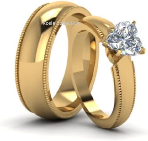 Rosie Collection Matching Heart Promise Rings for Couples Engagement Wedding Ring Band Sets for Him and Her 14K Gold Plated Sterling Silver High Polished Comfort Fit in Saudi Arabia