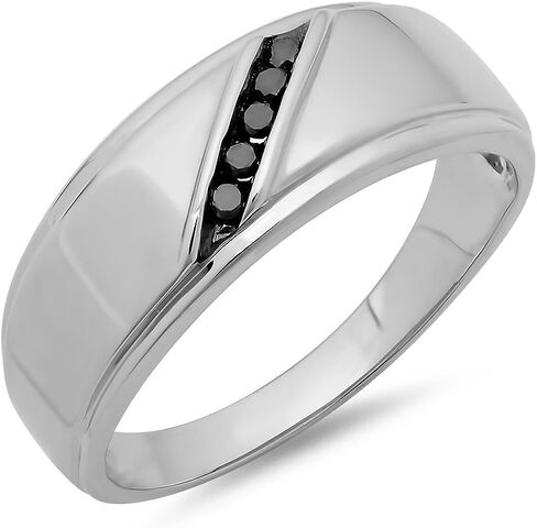 مجموعة Dazzlingrock 0.13 قيراط (ctw) خاتم رجالي من الألماس الأسود الدائري مكون من 5 أحجار لذكرى الزفاف، من الفضة الاسترليني in Kuwait