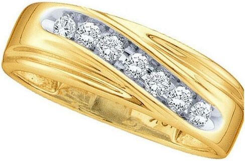 Solid 14k Yellow Gold Men's Round Channel-set Diamond Engagement Wedding Anniversary Band Ring 1/4 Ct. in Saudi Arabia
