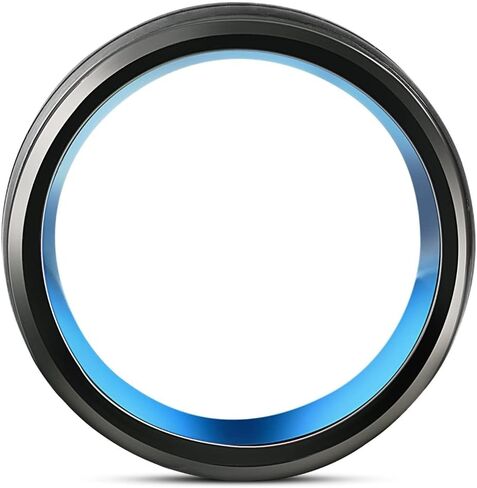 Men's Black & Blue Tungsten Ring Brushed Beveled Step Cut Wedding Band in Saudi Arabia