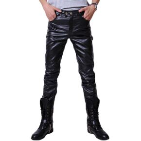 Andongnywell Men's Black Slim Fit Soft PU Faux Leather Biker Pants Man's Business Pockets Leathers Pants in Saudi Arabia