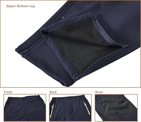 بنطال تزلج على الجليد مقاوم للماء للرجال مبطن بالصوف ومضاد للرياح والمشي لمسافات طويلة على الجليد سروال شتوي بسحاب أسفل الساق in Kuwait