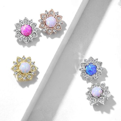 CZ Flower with Opal Center Internally Threaded 14GA Dermal Anchor Top in Saudi Arabia