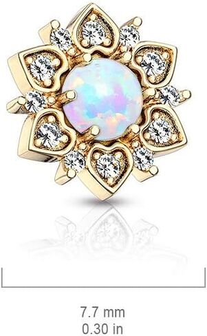 CZ Flower with Opal Center Internally Threaded 14GA Dermal Anchor Top in Saudi Arabia
