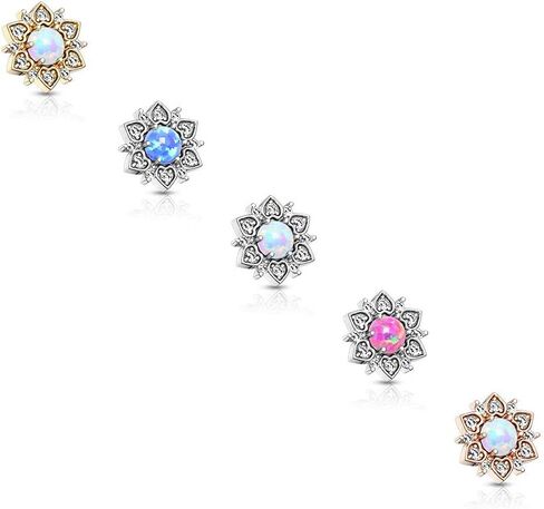 CZ Flower with Opal Center Internally Threaded 14GA Dermal Anchor Top in Saudi Arabia