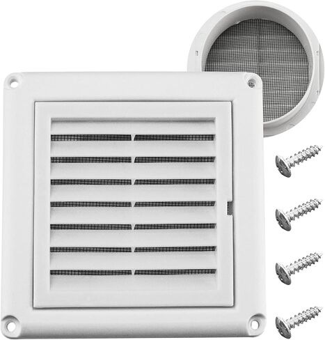 Funmit 4" Louvered Vent Cover Stops Birds Nesting for Outside Dryer Exhaust Air Vent Cover with 4 Screws for Easy Installation (White) in Saudi Arabia