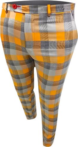 Ymosrh Khaki Cargo Pants for Men Fashion Stretch Dress Pants Slim Fit Plaid Pants Business Suit Casual Golf Work in Kuwait