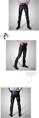 Andongnywell Men's Black Slim Fit Soft PU Faux Leather Biker Pants Man's Business Pockets Leathers Pants in Saudi Arabia