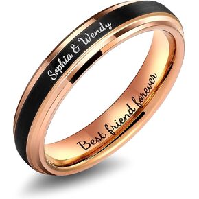 LerchPhi 4MM 6MM 8MM Custom Tungsten Carbide Ring, Custom Engraved Promise Wedding Ring, 18K Rose Gold Stepped Edge with Black Matte Satin Finish in Saudi Arabia