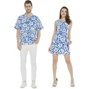 Matchable Couple Hawaiian Luau Men Shirt or Women Tank Dress in Classic Vintage Hibiscus in Kuwait