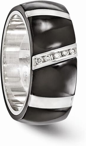 Sonia Jewels Black Titanium Men's and 925 Sterling Silver Men's .10ctw Diamond 10mm Men's Wedding Band Ring in Saudi Arabia