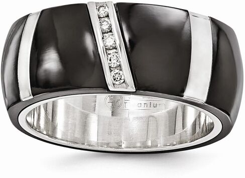 Sonia Jewels Black Titanium Men's and 925 Sterling Silver Men's .10ctw Diamond 10mm Men's Wedding Band Ring in Saudi Arabia