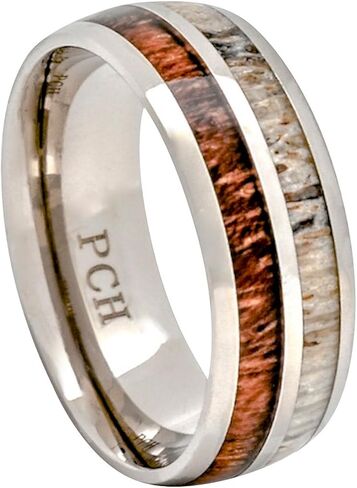 PCH Jewelers Deer Antler and Koa Wood Ring Titanium Mens Wedding Band Comfort Fit in Kuwait
