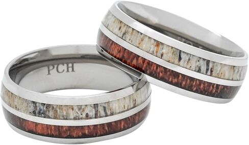 PCH Jewelers Deer Antler and Koa Wood Ring Titanium Mens Wedding Band Comfort Fit in Kuwait