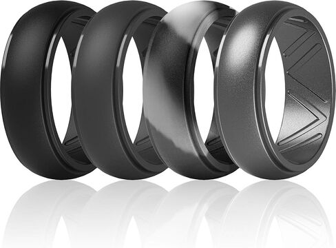 ThunderFit Men's Silicone Wedding Ring, Step Edge, with Breathable Grooves - 8.7mm Wide, 2.5mm Thick in Saudi Arabia