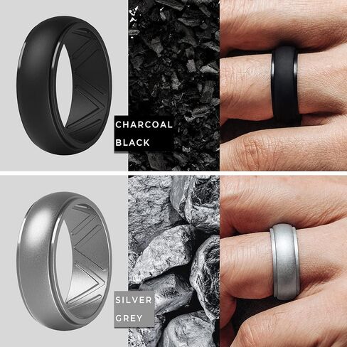 ThunderFit Men's Silicone Wedding Ring, Step Edge, with Breathable Grooves - 8.7mm Wide, 2.5mm Thick in Saudi Arabia