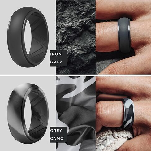ThunderFit Men's Silicone Wedding Ring, Step Edge, with Breathable Grooves - 8.7mm Wide, 2.5mm Thick in Saudi Arabia