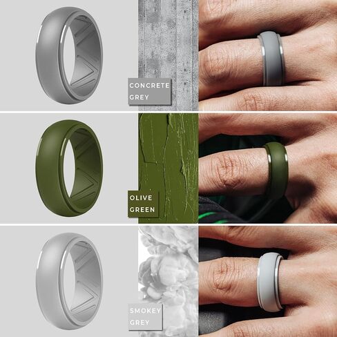 ThunderFit Men's Silicone Wedding Ring, Step Edge, with Breathable Grooves - 8.7mm Wide, 2.5mm Thick in Saudi Arabia