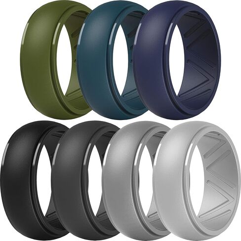 ThunderFit Men's Silicone Wedding Ring, Step Edge, with Breathable Grooves - 8.7mm Wide, 2.5mm Thick in Saudi Arabia
