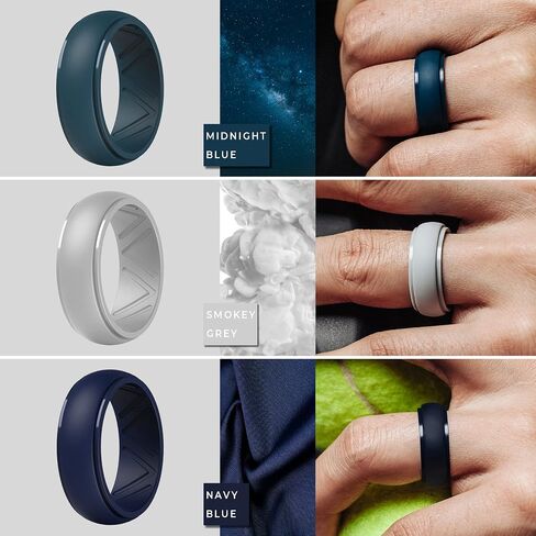 ThunderFit Men's Silicone Wedding Ring, Step Edge, with Breathable Grooves - 8.7mm Wide, 2.5mm Thick in Saudi Arabia