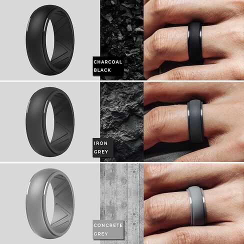 ThunderFit Men's Silicone Wedding Ring, Step Edge, with Breathable Grooves - 8.7mm Wide, 2.5mm Thick in Saudi Arabia