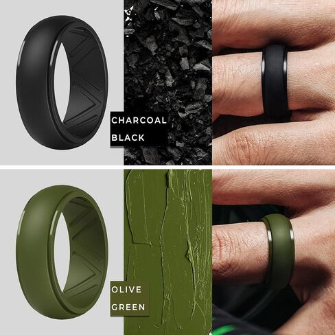 ThunderFit Men's Silicone Wedding Ring, Step Edge, with Breathable Grooves - 8.7mm Wide, 2.5mm Thick in Saudi Arabia