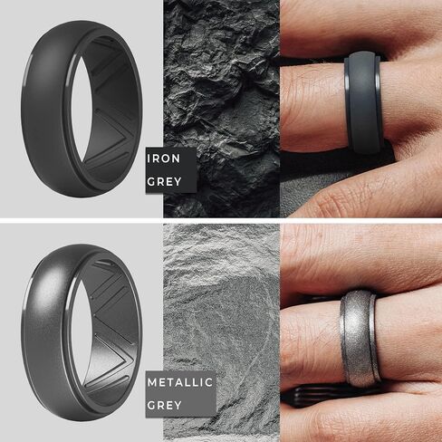 ThunderFit Men's Silicone Wedding Ring, Step Edge, with Breathable Grooves - 8.7mm Wide, 2.5mm Thick in Saudi Arabia