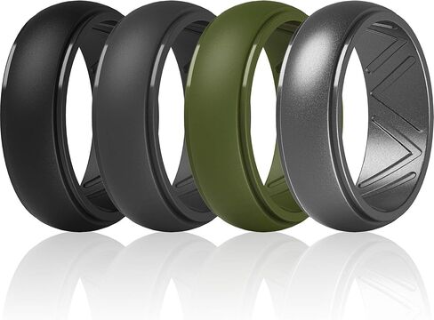 ThunderFit Men's Silicone Wedding Ring, Step Edge, with Breathable Grooves - 8.7mm Wide, 2.5mm Thick in Saudi Arabia