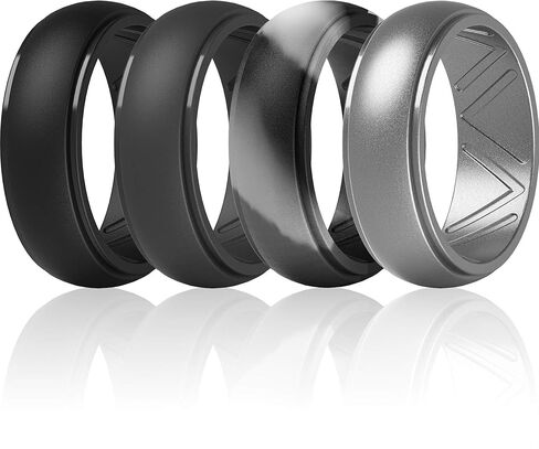 ThunderFit Men's Silicone Wedding Ring, Step Edge, with Breathable Grooves - 8.7mm Wide, 2.5mm Thick in Saudi Arabia