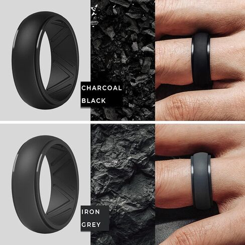 ThunderFit Men's Silicone Wedding Ring, Step Edge, with Breathable Grooves - 8.7mm Wide, 2.5mm Thick in Saudi Arabia