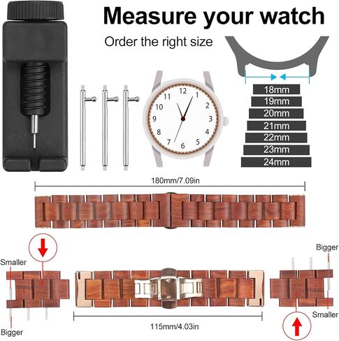 Quick Release Watch Band, AIYIBEN Natural Wood Watch Band, Choice of Strap Colour and Width 18mm, 19mm, 20mm, 21mm, 22mm, 23mm or 24mm in Kuwait