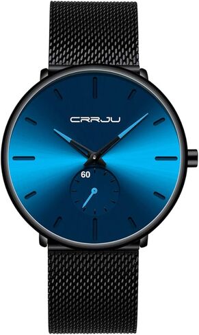 Mens Watches Ultra-Thin Minimalist Waterproof-Fashion Wrist Watch for Men Unisex Dress with Stainless Steel Mesh Band-Blue Hands（Black Band Blue Face） in Saudi Arabia