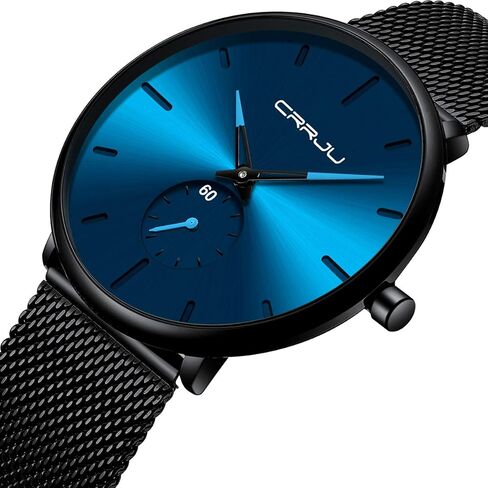 Mens Watches Ultra-Thin Minimalist Waterproof-Fashion Wrist Watch for Men Unisex Dress with Stainless Steel Mesh Band-Blue Hands（Black Band Blue Face） in Saudi Arabia