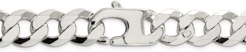 Solid 925 Sterling Silver Men's 14mm Close Link Flat Curb Cuban Chain Necklace - with Secure Lobster Lock Clasp 22" in Saudi Arabia