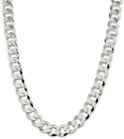 Solid 925 Sterling Silver Men's 14mm Close Link Flat Curb Cuban Chain Necklace - with Secure Lobster Lock Clasp 22" in Saudi Arabia