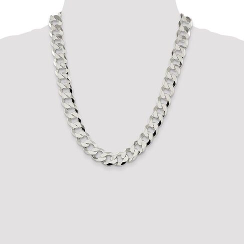 Solid 925 Sterling Silver Men's 14mm Close Link Flat Curb Cuban Chain Necklace - with Secure Lobster Lock Clasp 22" in Saudi Arabia