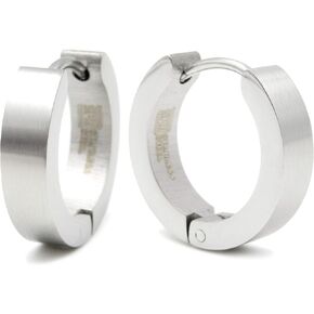 Pair Stainless Steel Hoop Huggy Earrings Black Silver 16mm in Saudi Arabia