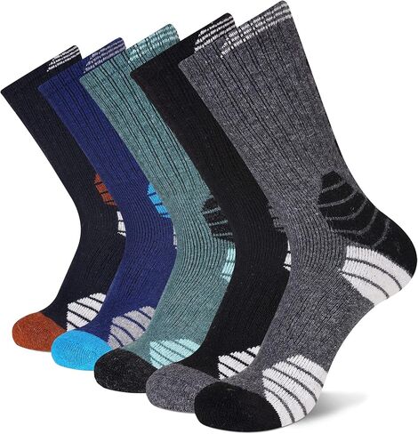 جوارب رجالي للمشي لمسافات طويلة من صوف ميرينو شتوي سميك حراري دافئ، جوارب عمل مريحة 5 أزواج in Kuwait