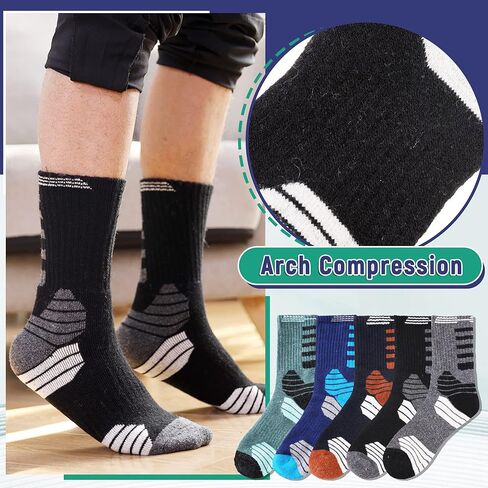 جوارب رجالي للمشي لمسافات طويلة من صوف ميرينو شتوي سميك حراري دافئ، جوارب عمل مريحة 5 أزواج in Kuwait