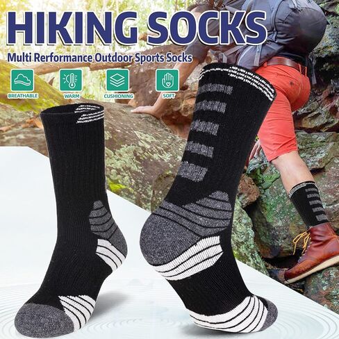 جوارب رجالي للمشي لمسافات طويلة من صوف ميرينو شتوي سميك حراري دافئ، جوارب عمل مريحة 5 أزواج in Kuwait