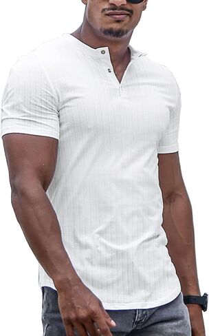 Muscle Cmdr Men's Ribbed Henley Shirt Short Sleeve Slim Fit Muscle Shirt Fitted Cotton Casual Long Sleeve in Saudi Arabia