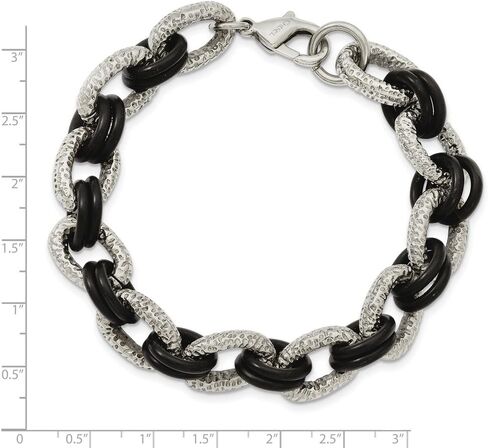 Stainless Steel Textured & Black Rubber 9in Bracelet - with Secure Lobster Lock Clasp (12mm) in Saudi Arabia