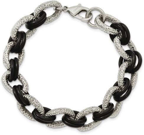 Stainless Steel Textured & Black Rubber 9in Bracelet - with Secure Lobster Lock Clasp (12mm) in Saudi Arabia