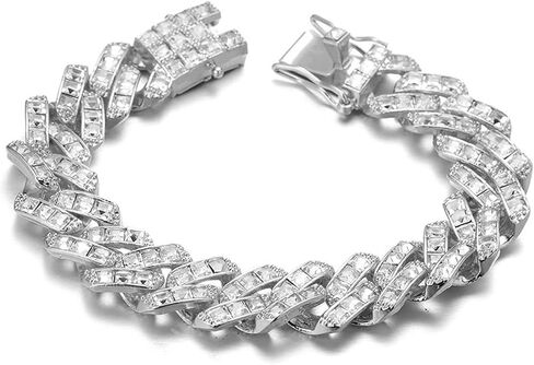 Halukakah Diamond Gold Chain for Men Iced Out,16MM Colored/White Zircon 18k Gold Plated/Platinum White Gold Finish Bracelet,Full Cz Diamond Cut Prong Set,Gift for Him in Saudi Arabia