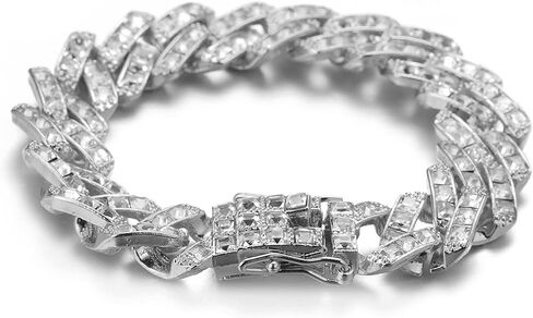 Halukakah Diamond Gold Chain for Men Iced Out,16MM Colored/White Zircon 18k Gold Plated/Platinum White Gold Finish Bracelet,Full Cz Diamond Cut Prong Set,Gift for Him in Saudi Arabia