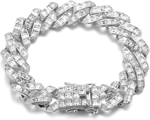 Halukakah Diamond Gold Chain for Men Iced Out,16MM Colored/White Zircon 18k Gold Plated/Platinum White Gold Finish Bracelet,Full Cz Diamond Cut Prong Set,Gift for Him in Saudi Arabia