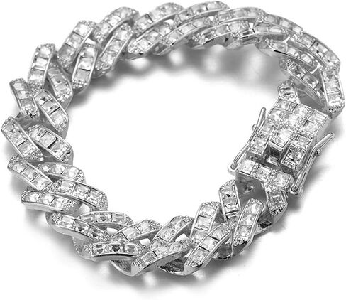Halukakah Diamond Gold Chain for Men Iced Out,16MM Colored/White Zircon 18k Gold Plated/Platinum White Gold Finish Bracelet,Full Cz Diamond Cut Prong Set,Gift for Him in Saudi Arabia