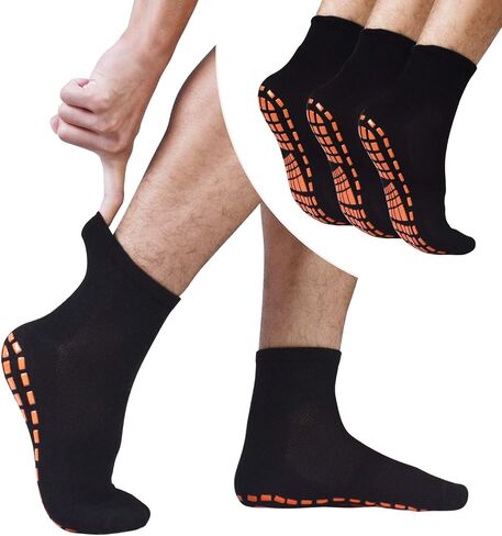 GRPSKCOS Non Slip Socks for Men House Socks with Grips 3 Pairs Anti-Skid Yoga Pilates Tile Wood Floors Hospital Slipper Socks in Saudi Arabia